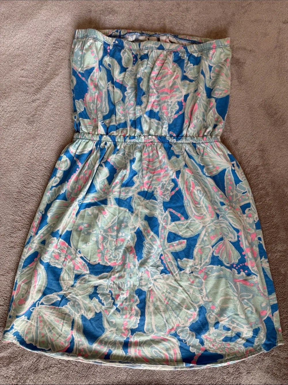 Lily Pulitzer Strapless Floral Print Summer Dress in Blue and Mint - Picture 6 of 8